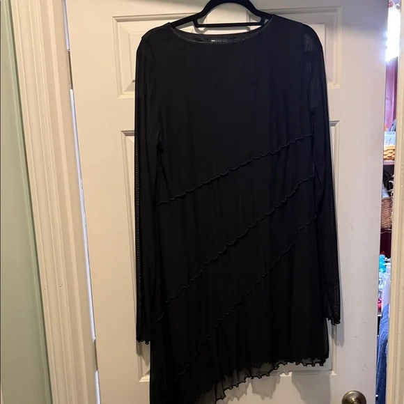 ASOS Asymmetrical Black Dress with Mesh Sleeves - Picture 1 of 4